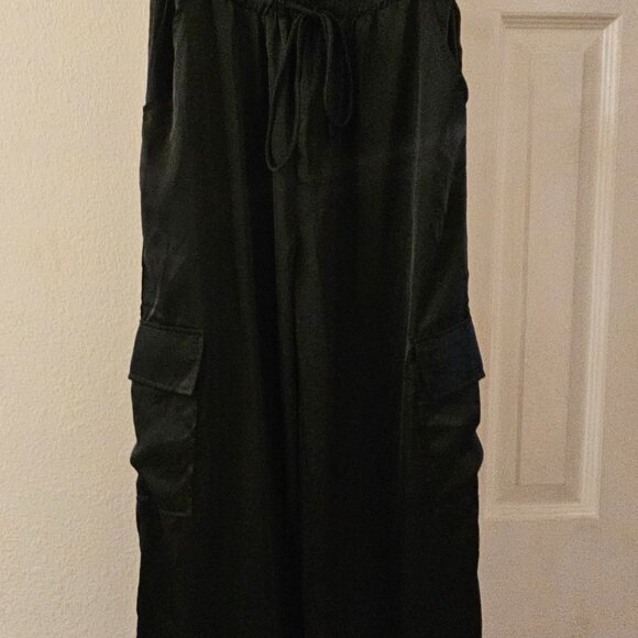 Vici Black Strapless boho wide leg pockets jumpsuit Romper Silky L - Picture 8 of 16